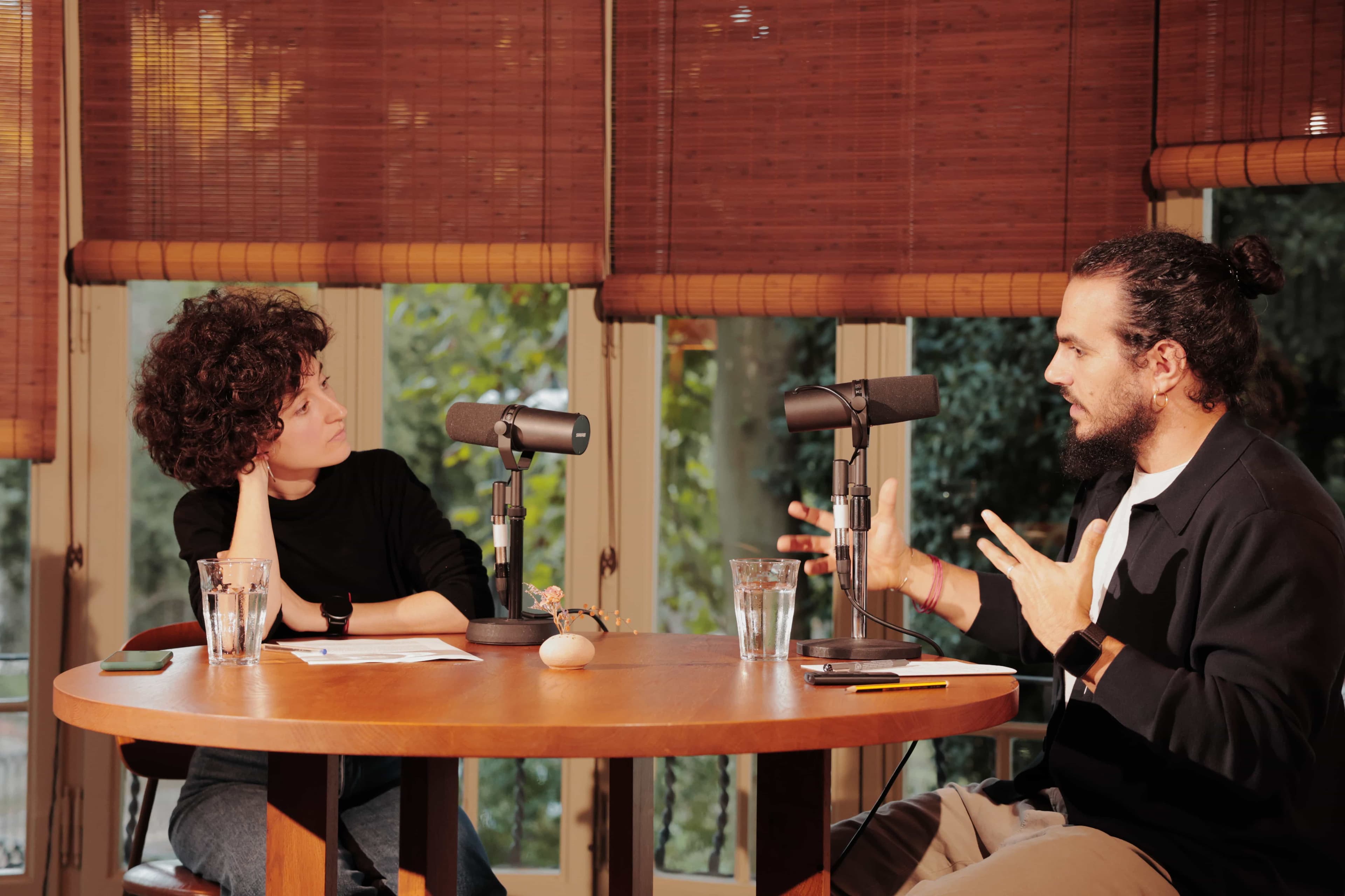 Berta and Lama Norbu recording an episode of Virupa Dialogues at Can Bordoi 