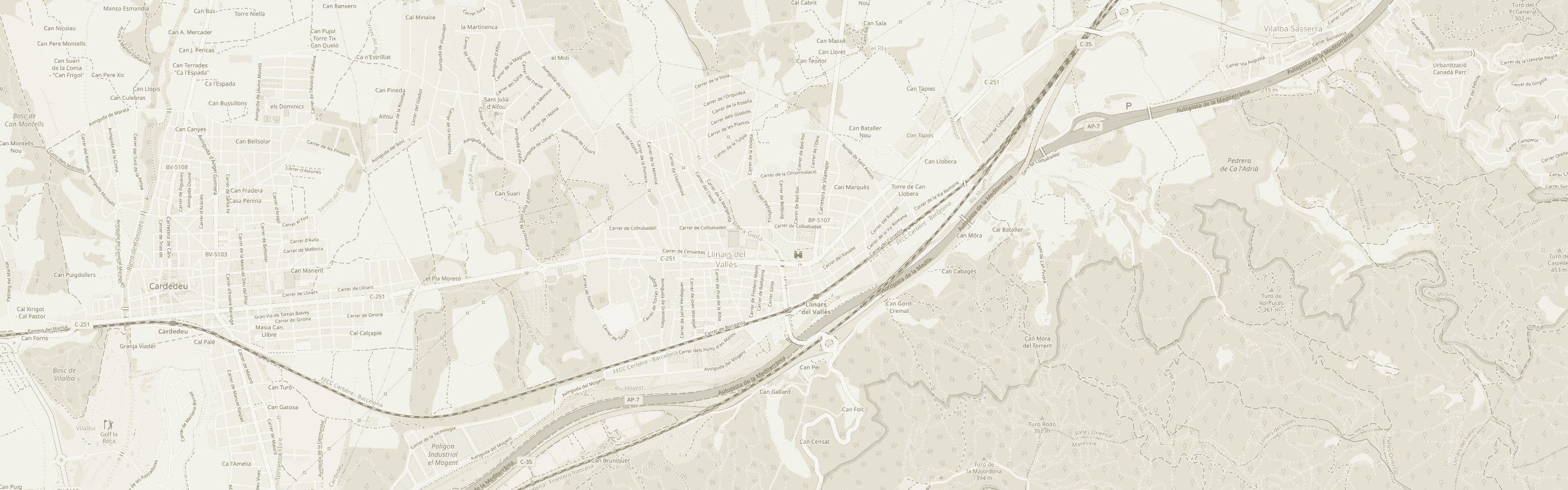 Map of the surroundings of Casa Virupa in Llinars del Vallès