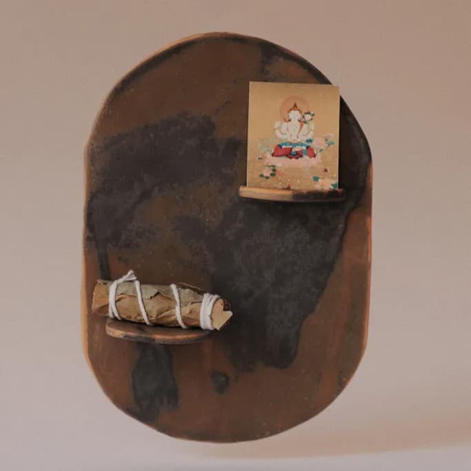 Ceramic altar in navy and brown